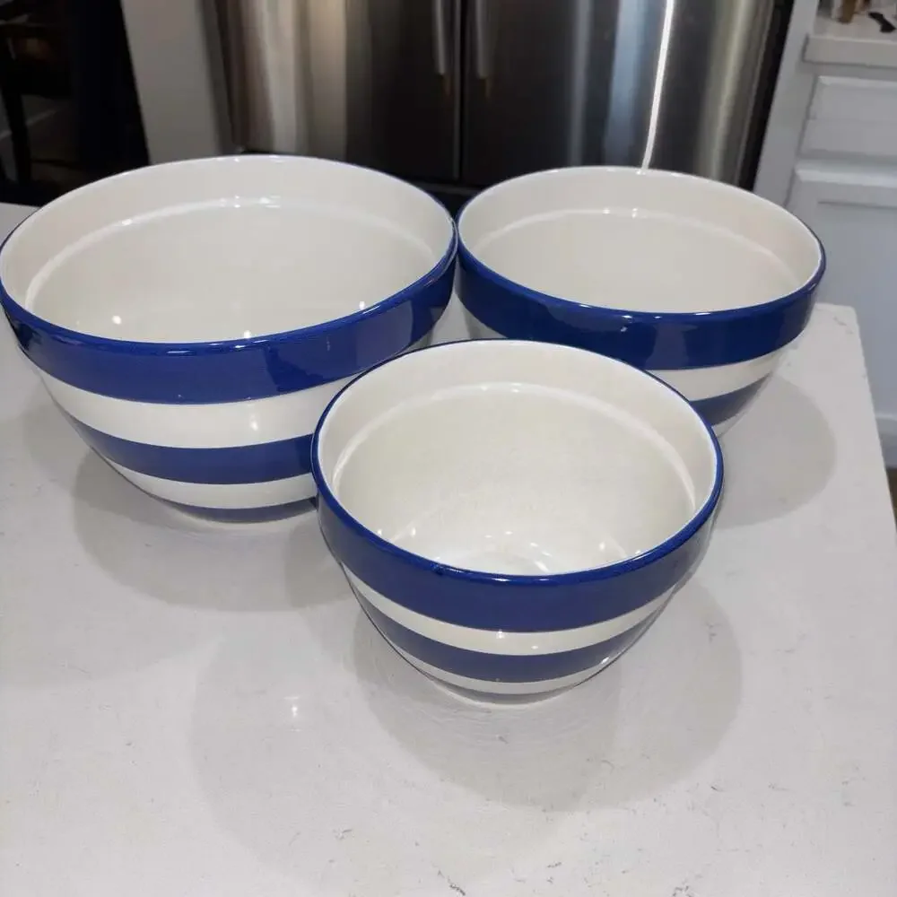 Vintage Dansk Blue and White Striped Nesting Mixing Bowl Set, 3-Piece